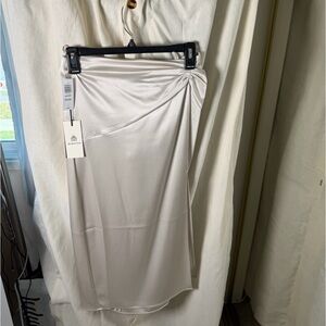 Aritzia Cream Midi Skirt with Side Gather